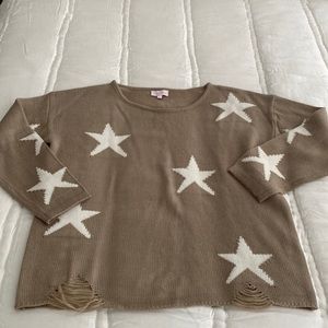 Pink Lily, size small, tan sweater with white stars